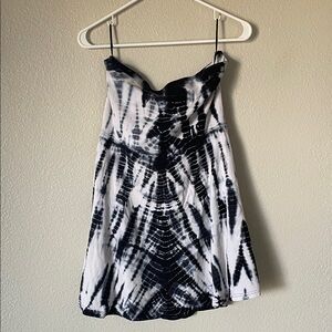 Navy & White Tie-Dye Strapless Dress